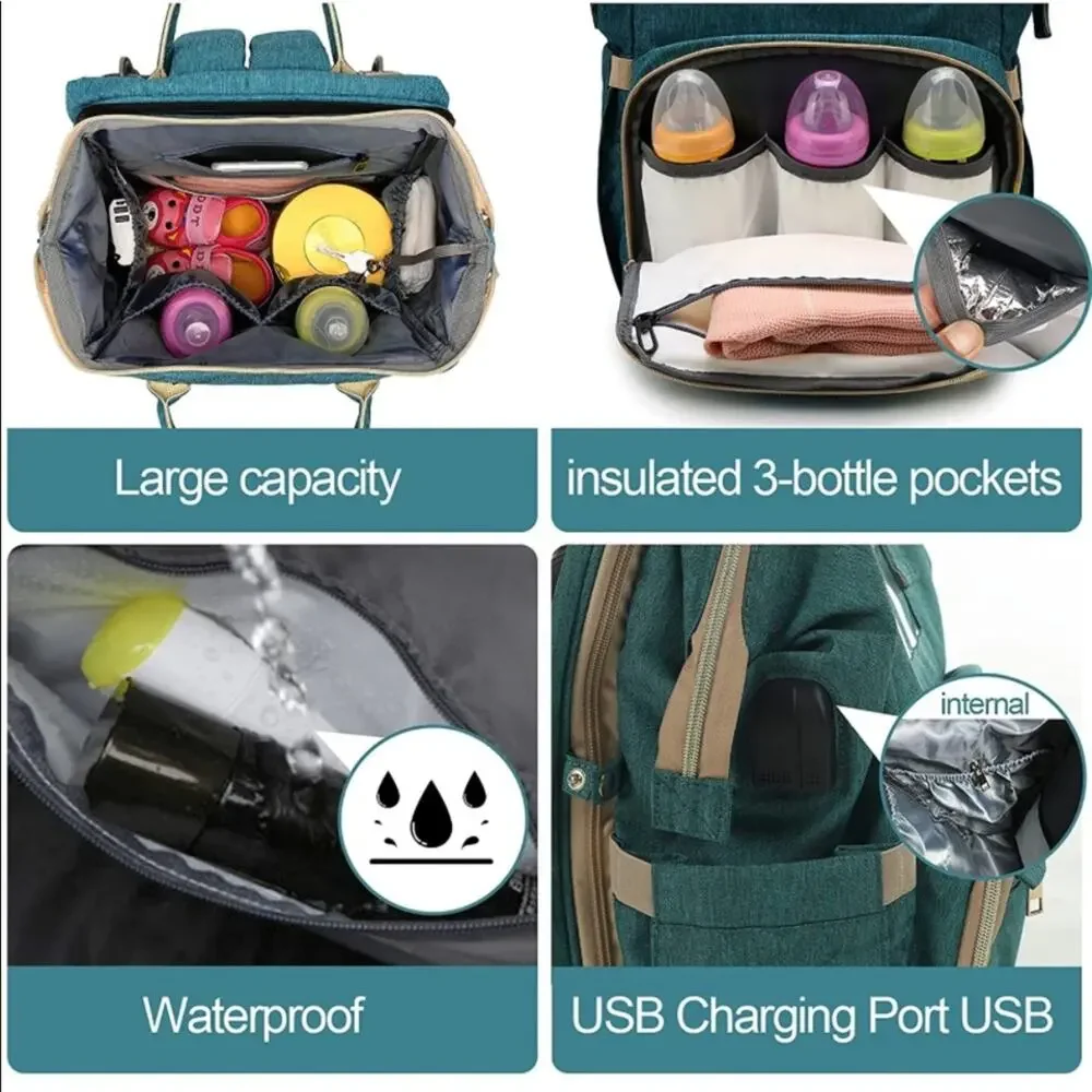 Baby backpack Auto Foldable Crib, USB Charging Port and Shade Cloth